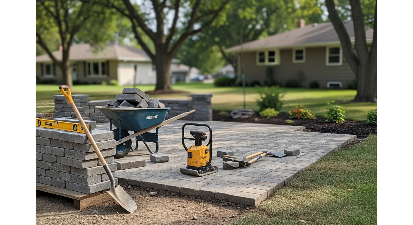 Professional landscape contractor installing patio pavers and outdoor living space